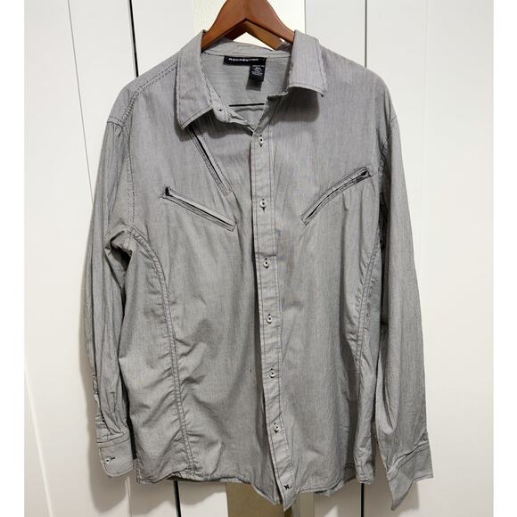 Rocawear Black White Gray Pinstriped Casual Button Down Shirt Top Mens Size 2XL - Picture 1 of 8